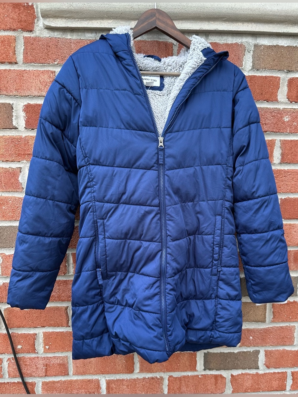 LANDS' END Girls Fleece Lined Parka, navy size XL
